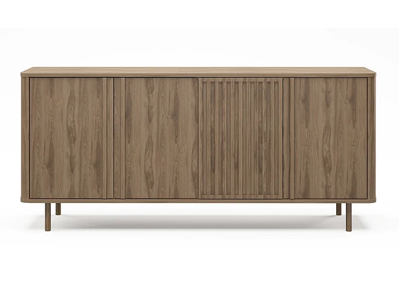 Buffet, meuble de rangement avec 4 portes aspect bois coloris chêne - Longueur 180 x Profondeur 40 x Hauteur 80 cm