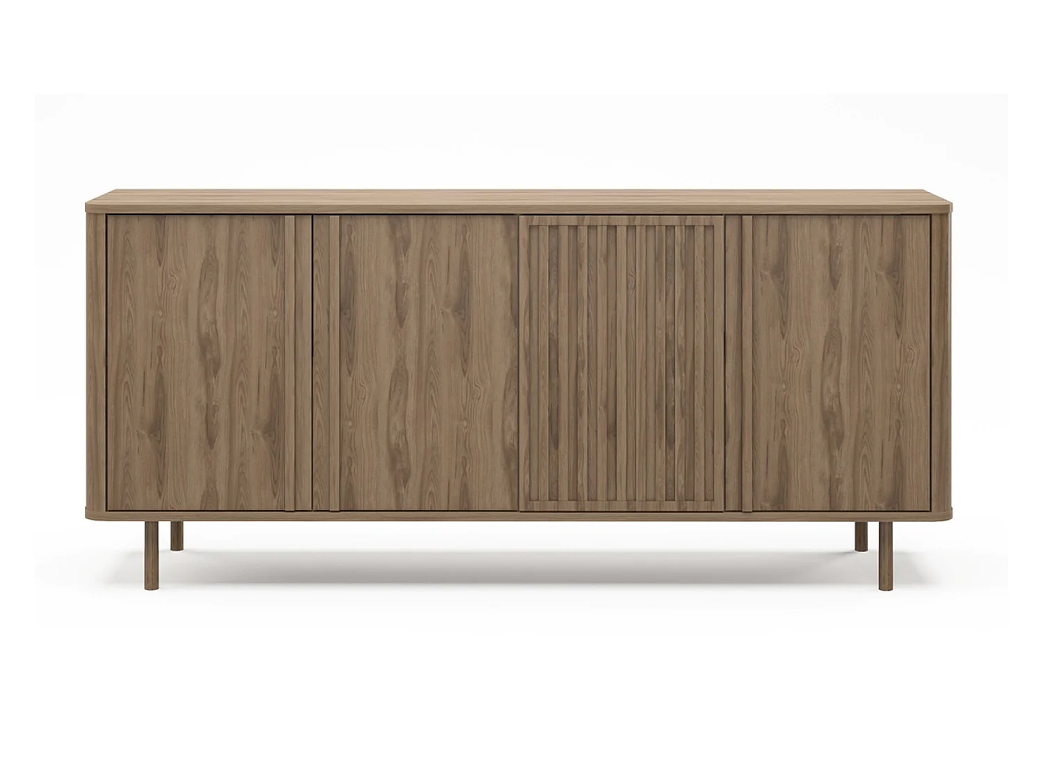 Buffet, meuble de rangement avec 4 portes aspect bois coloris chêne - Longueur 180 x Profondeur 40 x Hauteur 80 cm
