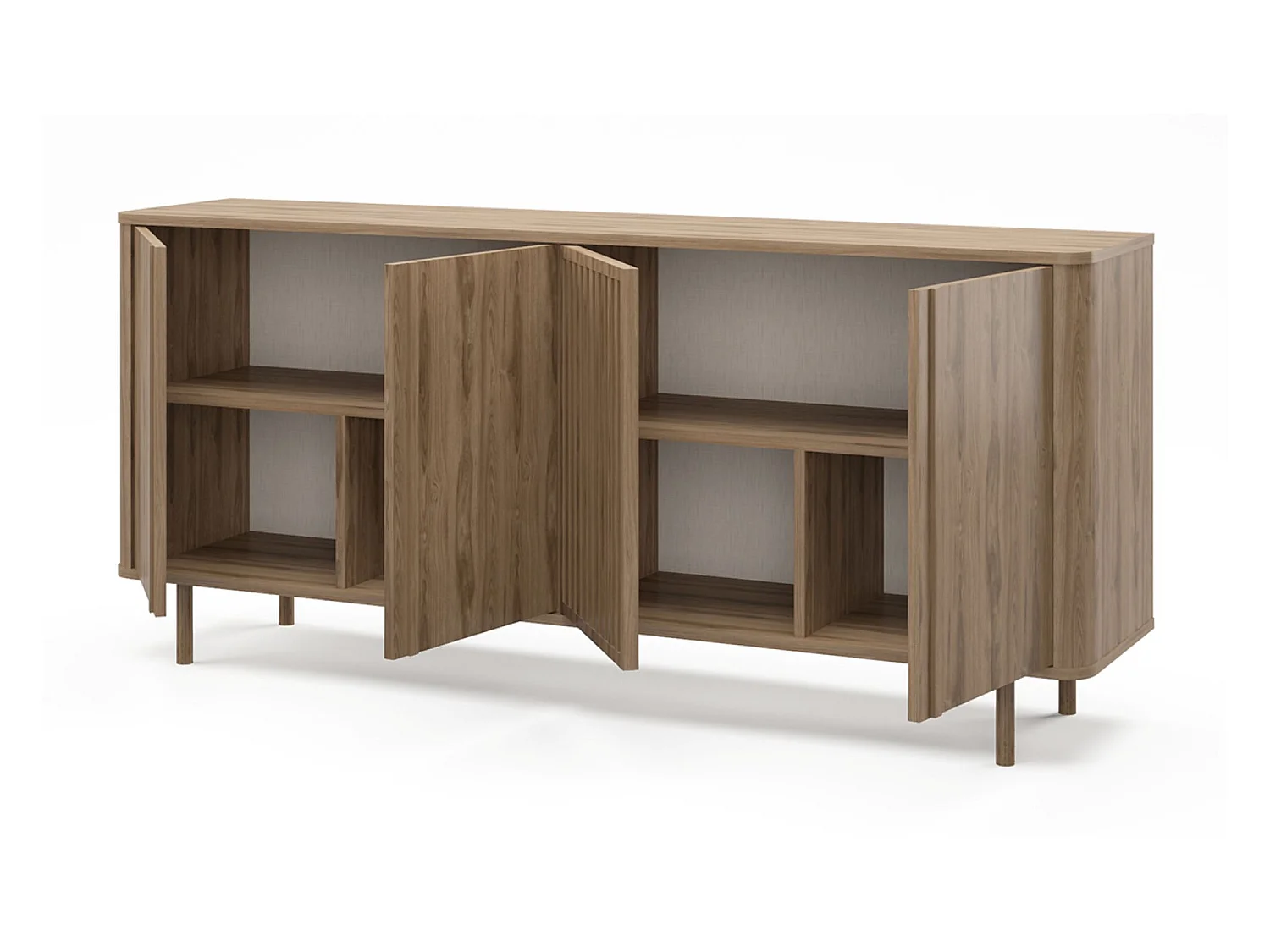Buffet, meuble de rangement avec 4 portes aspect bois coloris chêne - Longueur 180 x Profondeur 40 x Hauteur 80 cm