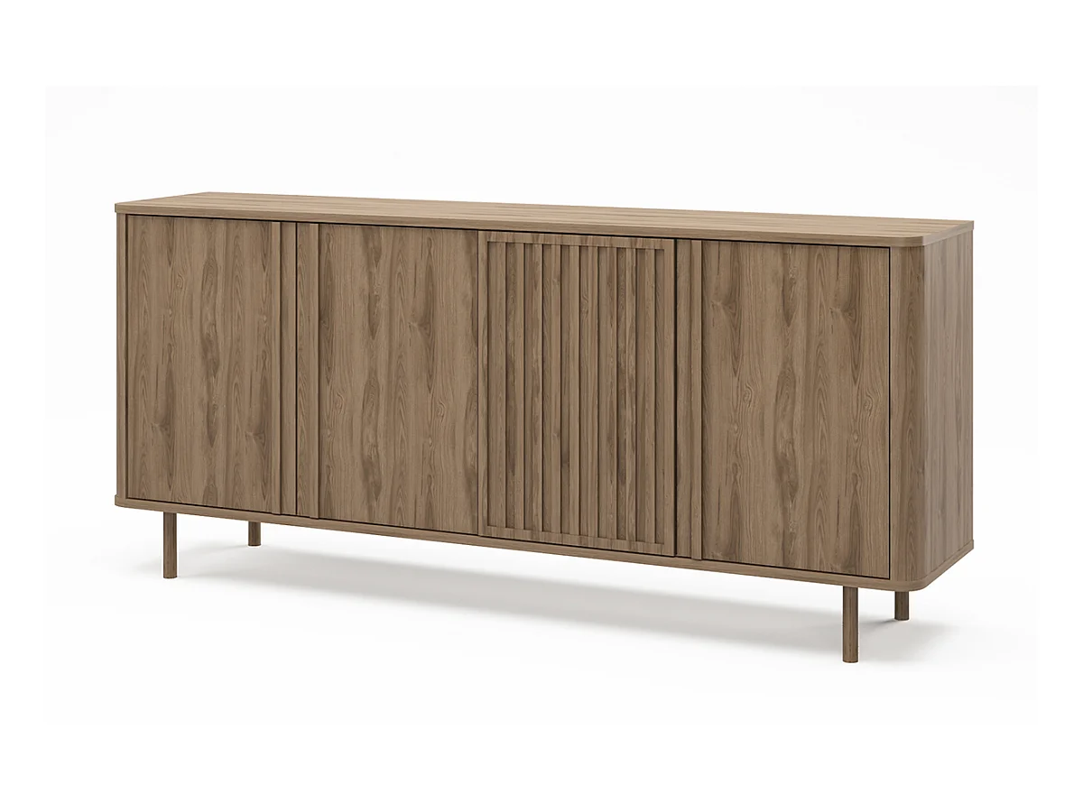 Buffet, meuble de rangement avec 4 portes aspect bois coloris chêne - Longueur 180 x Profondeur 40 x Hauteur 80 cm
