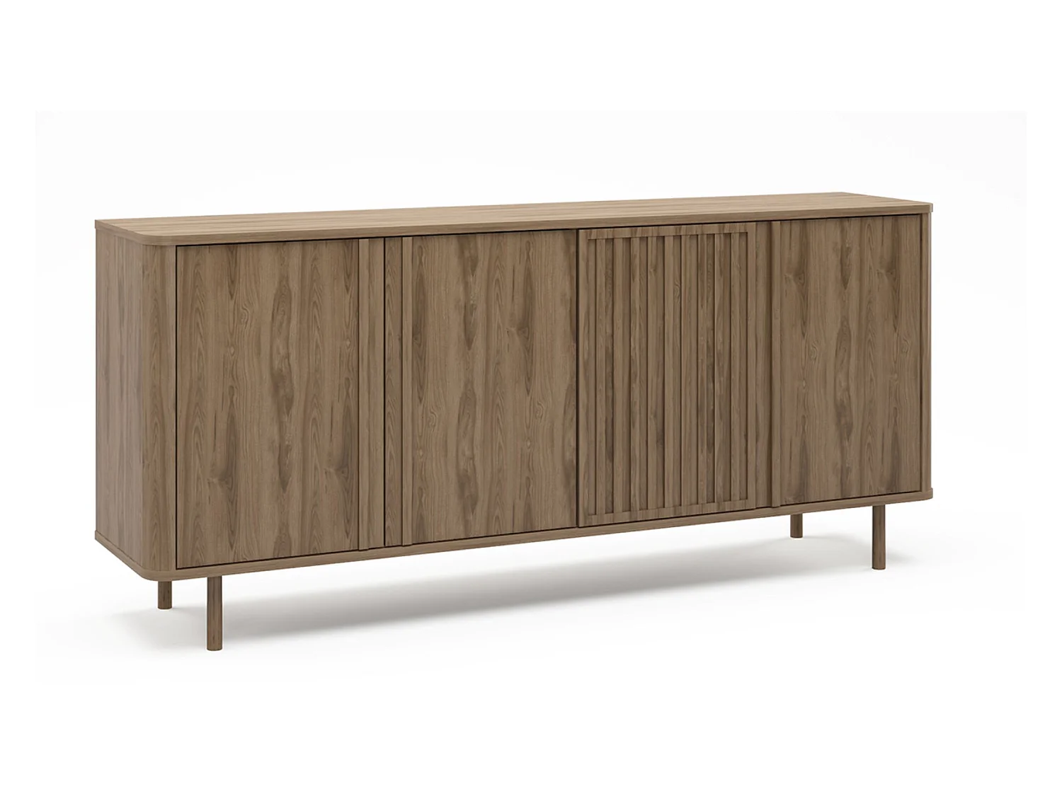 Buffet, meuble de rangement avec 4 portes aspect bois coloris chêne - Longueur 180 x Profondeur 40 x Hauteur 80 cm