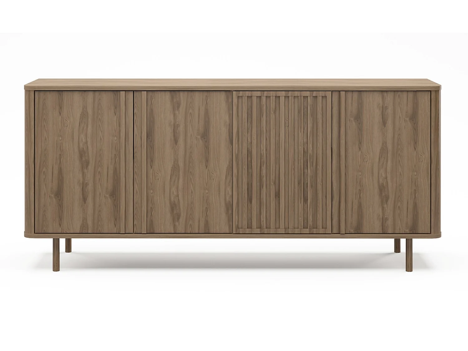 Buffet, meuble de rangement avec 4 portes aspect bois coloris chêne - Longueur 180 x Profondeur 40 x Hauteur 80 cm