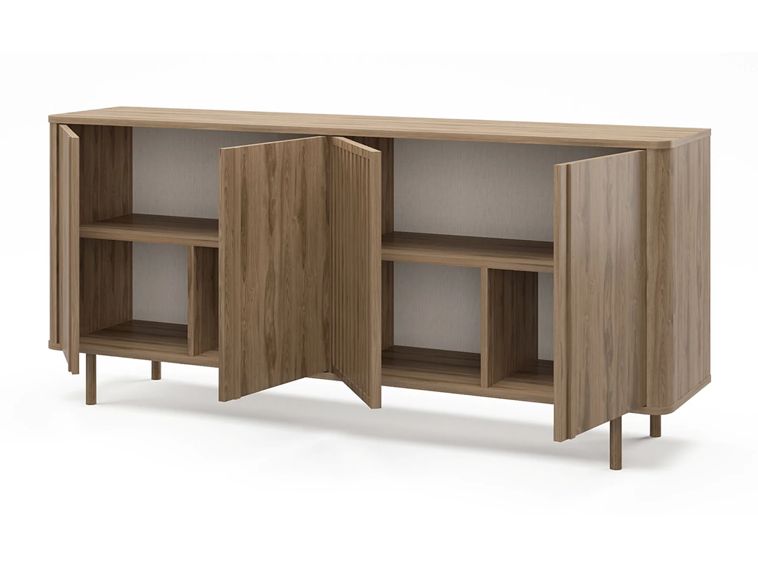 Buffet, meuble de rangement avec 4 portes aspect bois coloris chêne - Longueur 180 x Profondeur 40 x Hauteur 80 cm