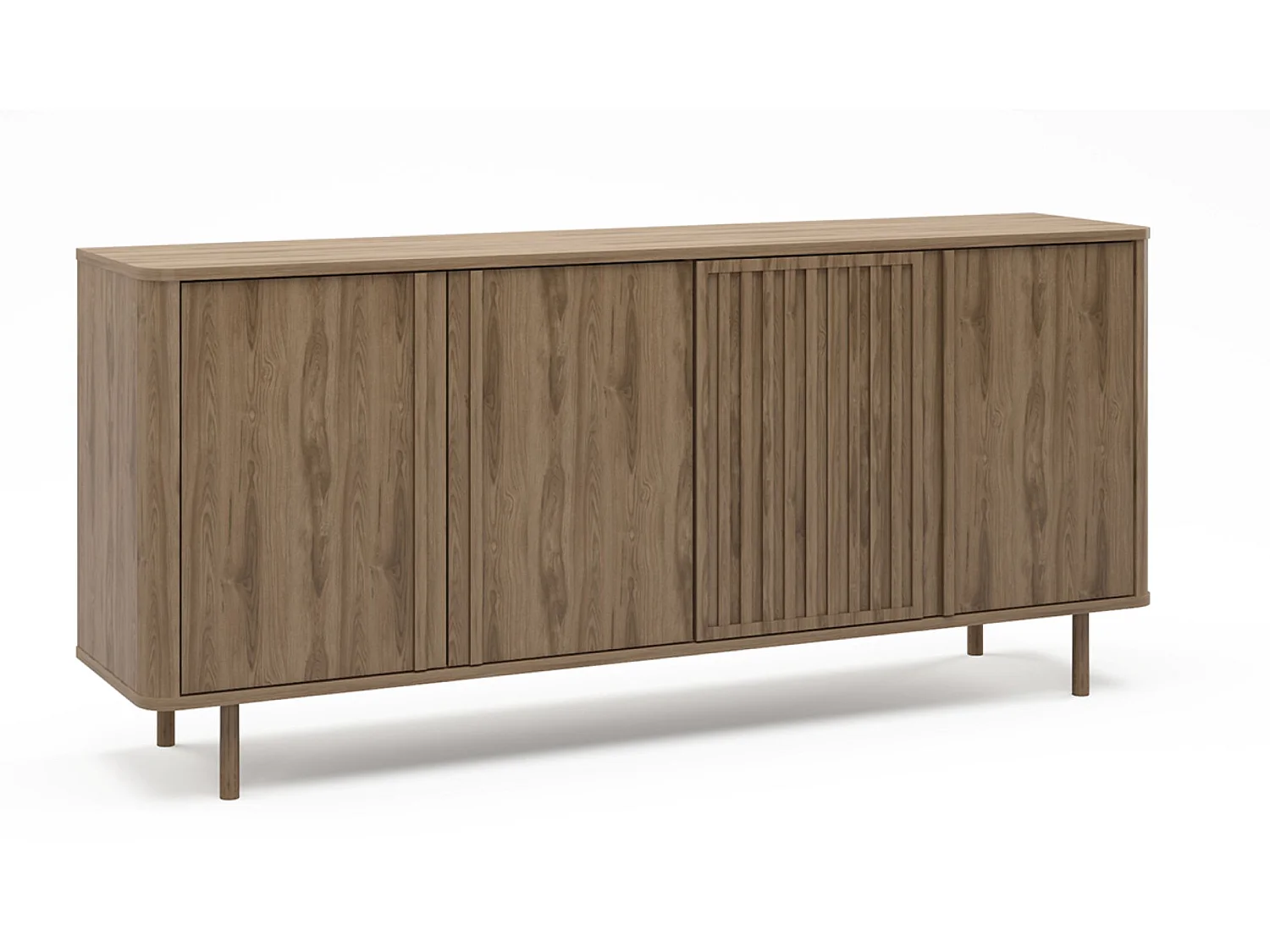 Buffet, meuble de rangement avec 4 portes aspect bois coloris chêne - Longueur 180 x Profondeur 40 x Hauteur 80 cm