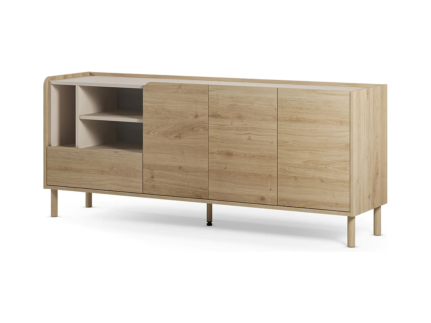 Buffet, meuble de rangement avec 3 portes et 1 tiroir aspect bois coloris chêne- Longueur 180 x Profondeur 44 x Hauteur 75,50 cm