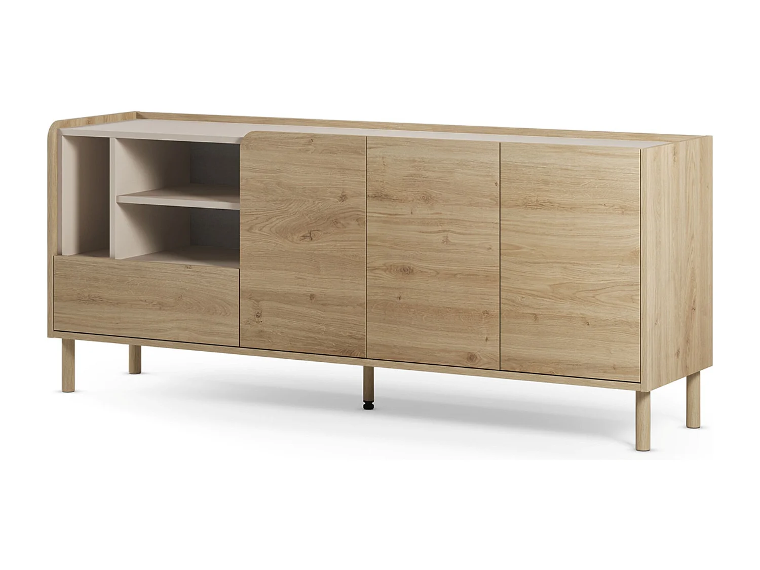 Buffet, meuble de rangement avec 3 portes et 1 tiroir aspect bois coloris chêne- Longueur 180 x Profondeur 44 x Hauteur 75,50 cm