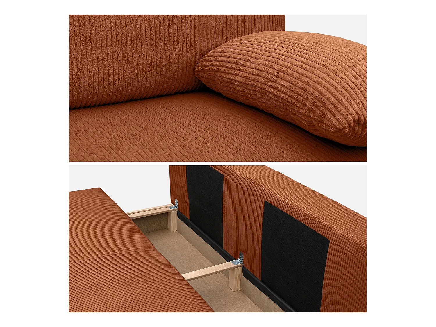 Banquette convertible 3 places velours côtelé camel avec coffre de rangement - L 192 x P 100 x H 81cm -Nelson