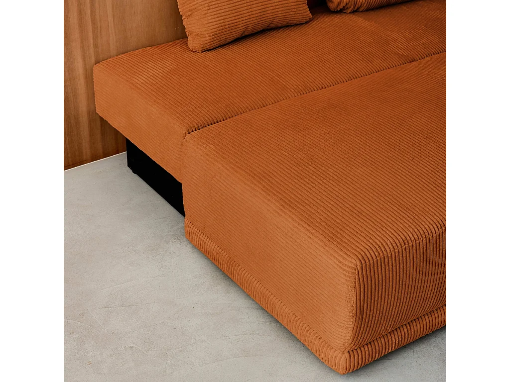 Sofá cama en pana fina con baúl de almacenamiento, 3 plazas camel