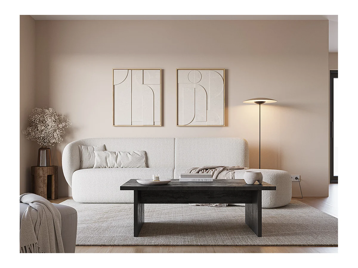 Table basse, table de salon rectangulaire aspect bois coloris noir - Longueur 120 x Profondeur 70 x Hauteur 40 cm