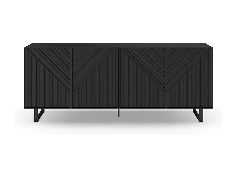 Buffet, meuble de rangement avec 4 portes aspect bois, pieds en métal noir - Longueur 201,20 x Profondeur 40 x Hauteur 80 cm