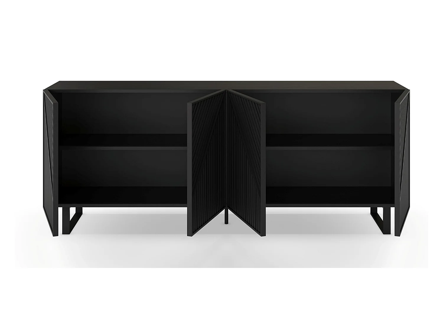 Buffet, meuble de rangement avec 4 portes aspect bois, pieds en métal noir - Longueur 201,20 x Profondeur 40 x Hauteur 80 cm