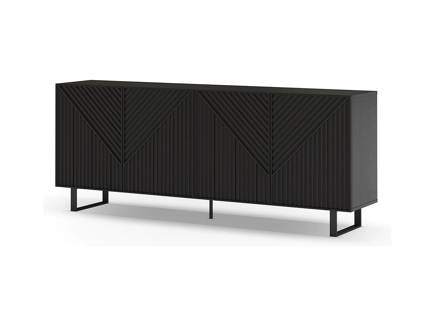 Buffet, meuble de rangement avec 4 portes aspect bois, pieds en métal noir - Longueur 201,20 x Profondeur 40 x Hauteur 80 cm