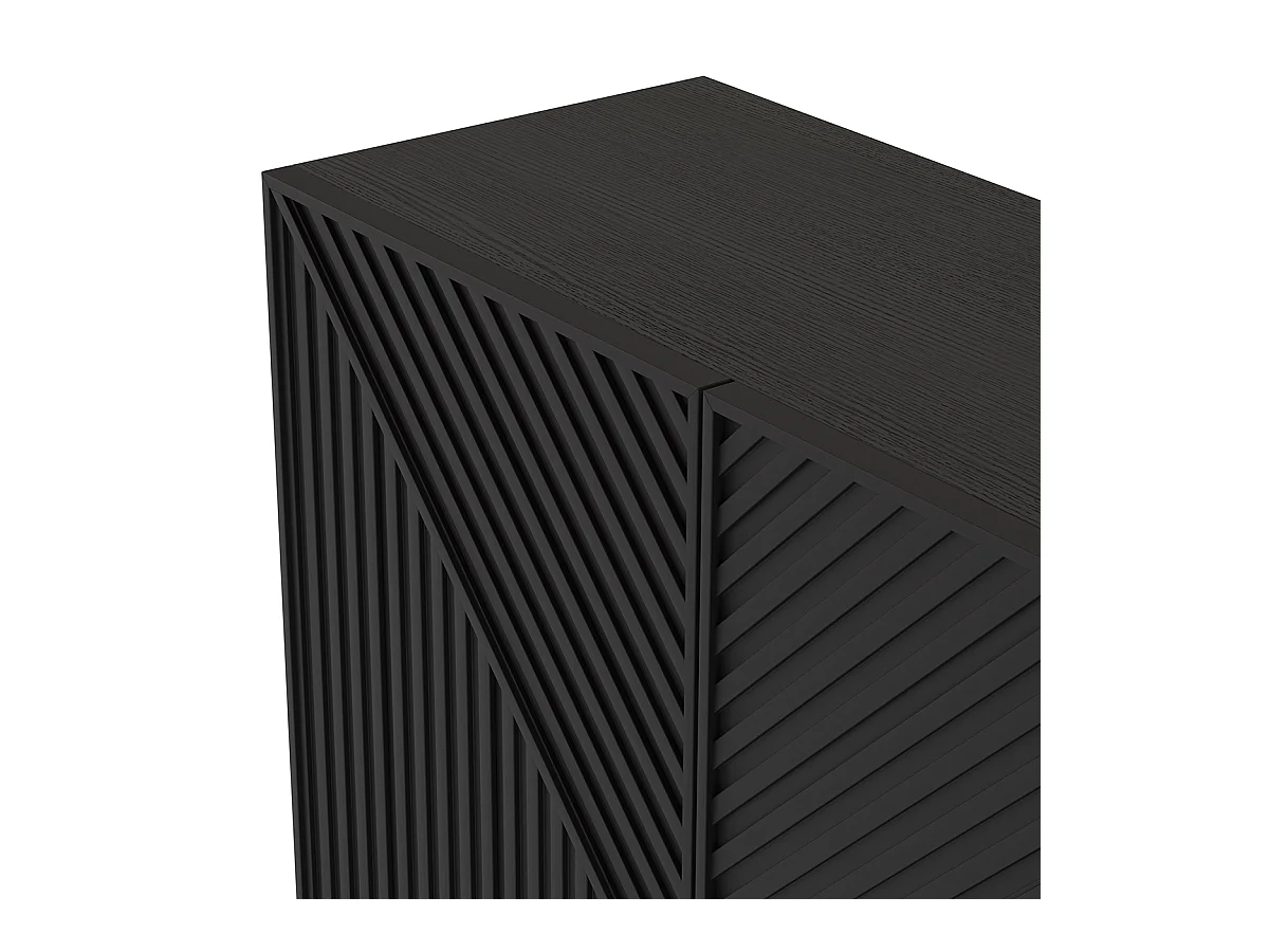 Buffet, meuble de rangement avec 4 portes aspect bois, pieds en métal noir - Longueur 201,20 x Profondeur 40 x Hauteur 80 cm