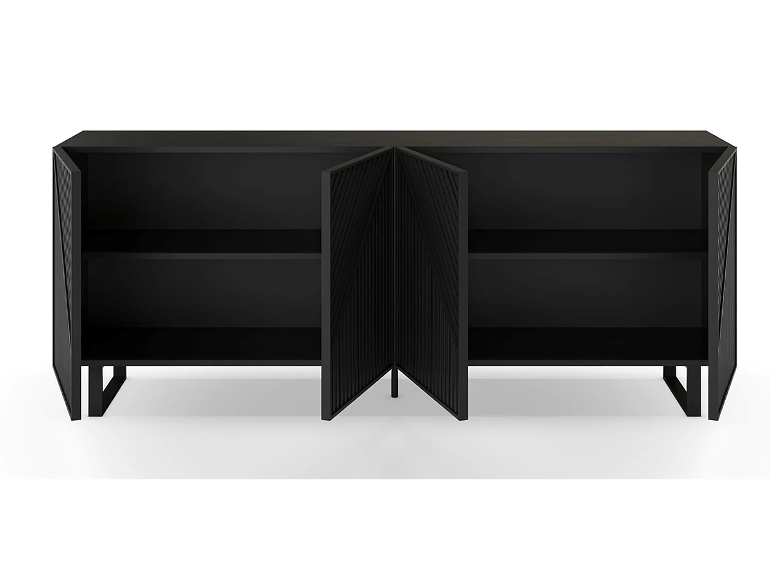 Buffet, meuble de rangement avec 4 portes aspect bois, pieds en métal noir - Longueur 201,20 x Profondeur 40 x Hauteur 80 cm