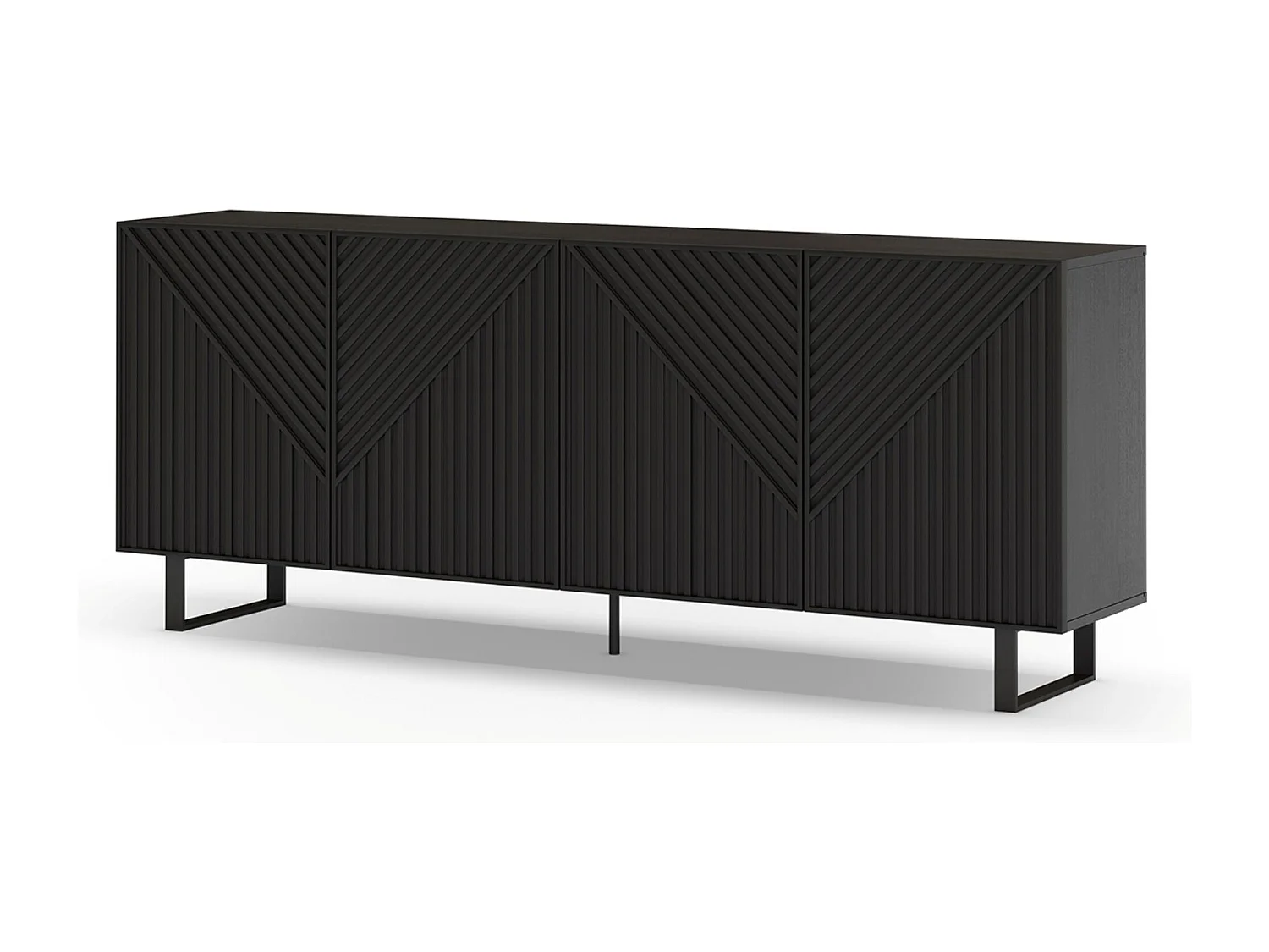 Buffet, meuble de rangement avec 4 portes aspect bois, pieds en métal noir - Longueur 201,20 x Profondeur 40 x Hauteur 80 cm