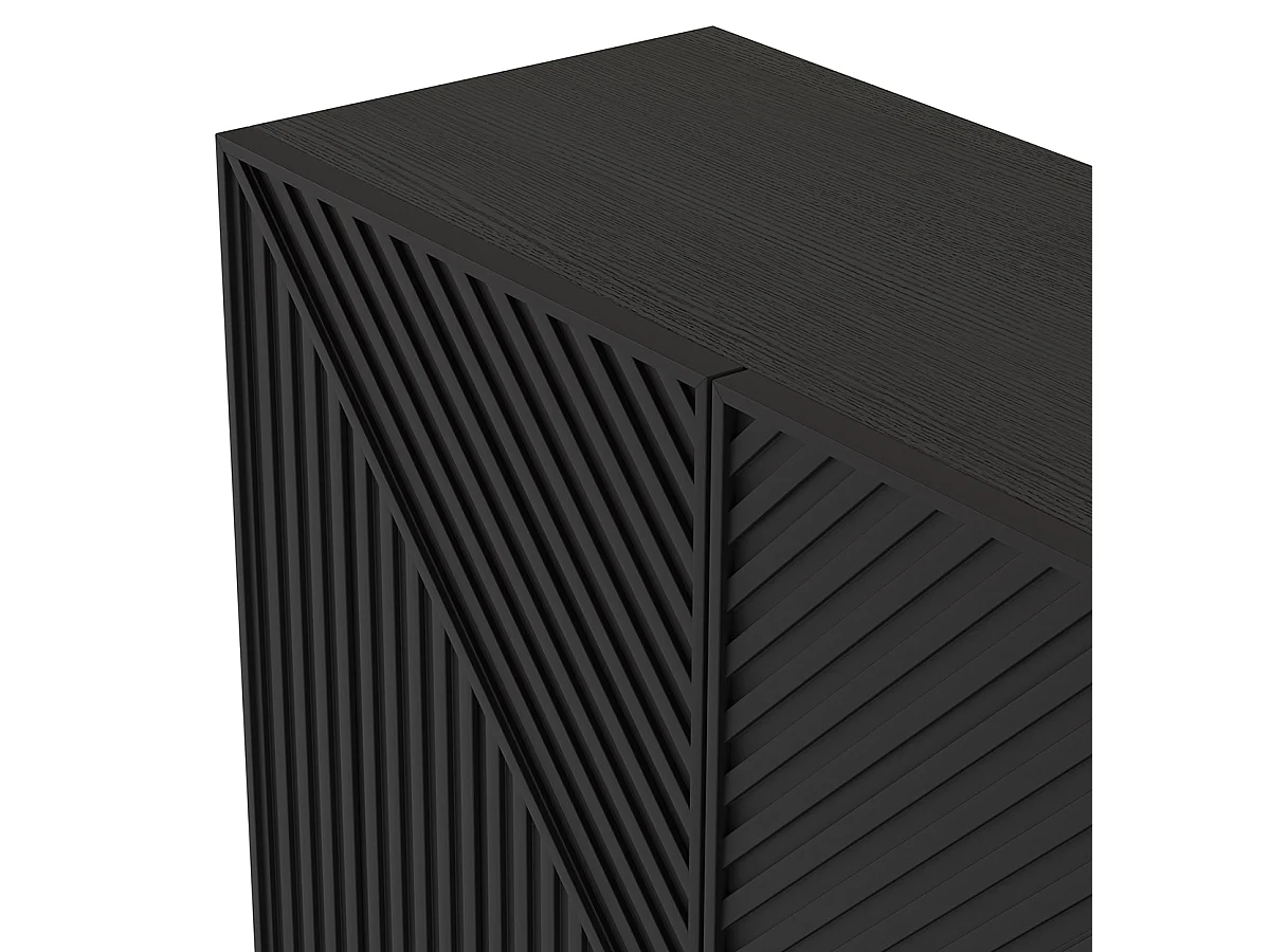 Buffet, meuble de rangement avec 4 portes aspect bois, pieds en métal noir - Longueur 201,20 x Profondeur 40 x Hauteur 80 cm