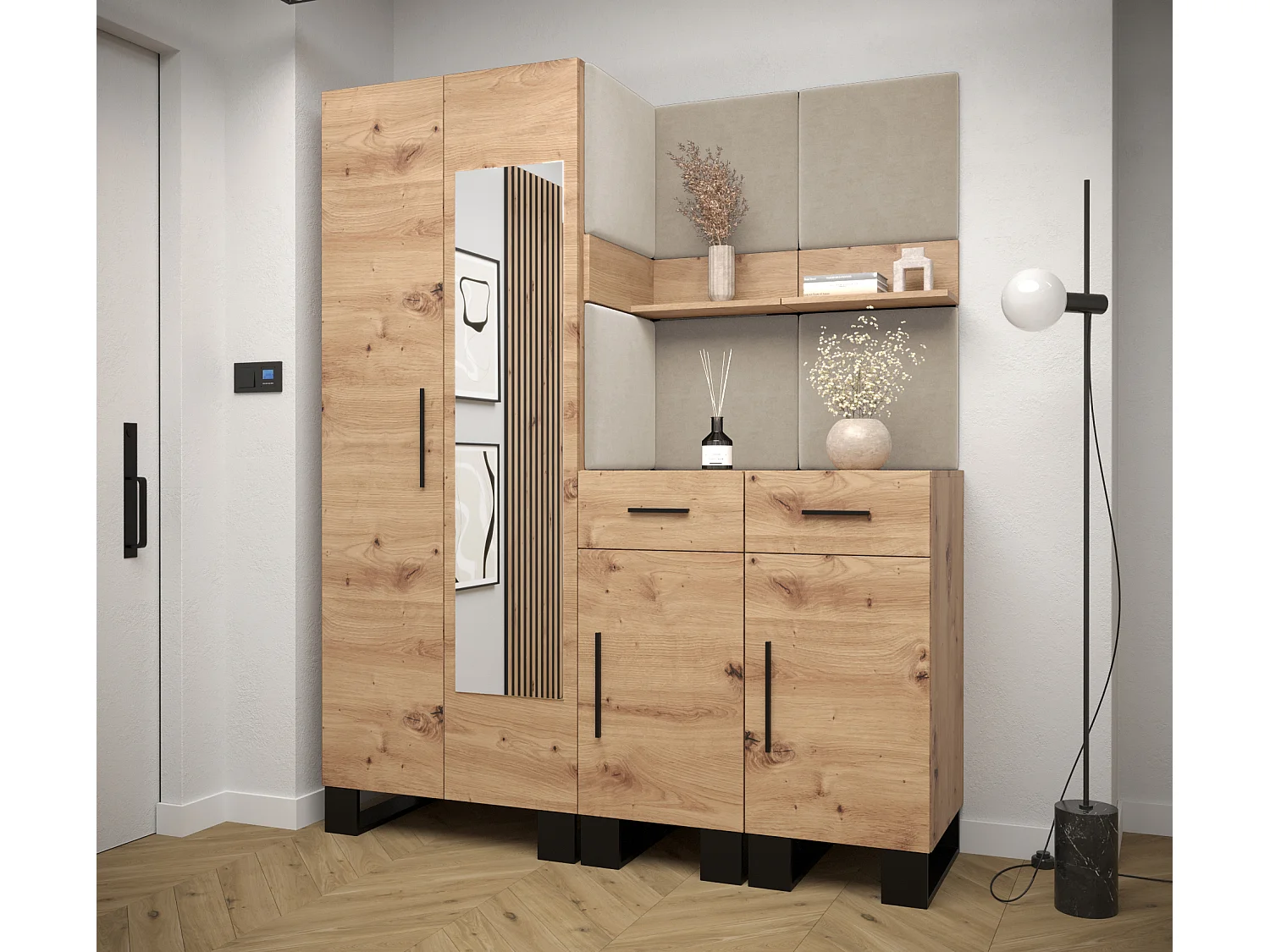 Ensemble de garde-robe Artin 15 196/158/46 (Chêne artisanal/Manila 02)