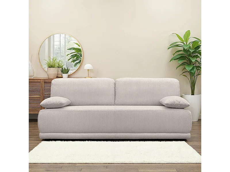 Sofá cama en pana fina con baúl de almacenamiento, 3 plazas gris beige