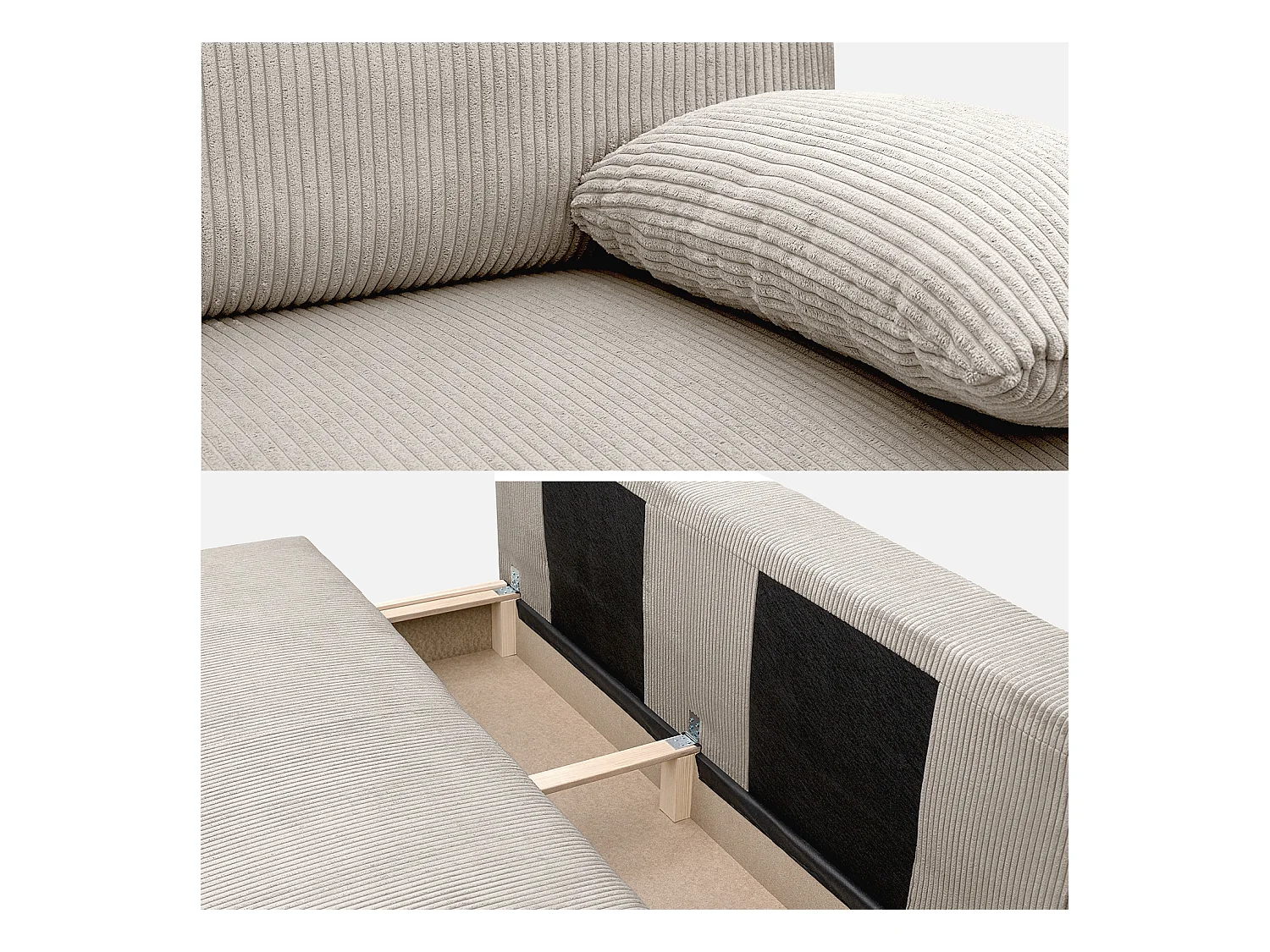 Banquette convertible 3 places velours côtelé greige avec coffre de rangement - L 192 x P 100 x H 81cm -Nelson