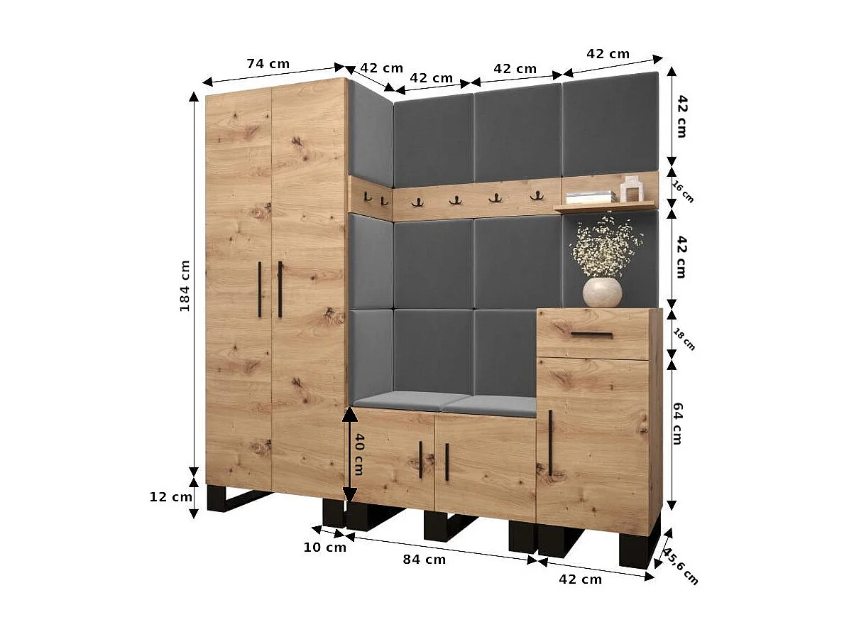 Ensemble de garde-robe Artin 1 196/200/46 (Chêne artisanal/Manila 18)