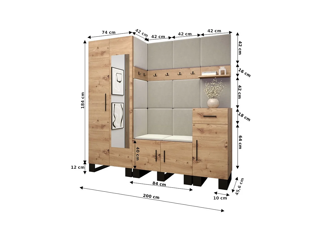 Ensemble de garde-robe Artin 13 196/200/46 (Chêne artisanal/Manila 18)