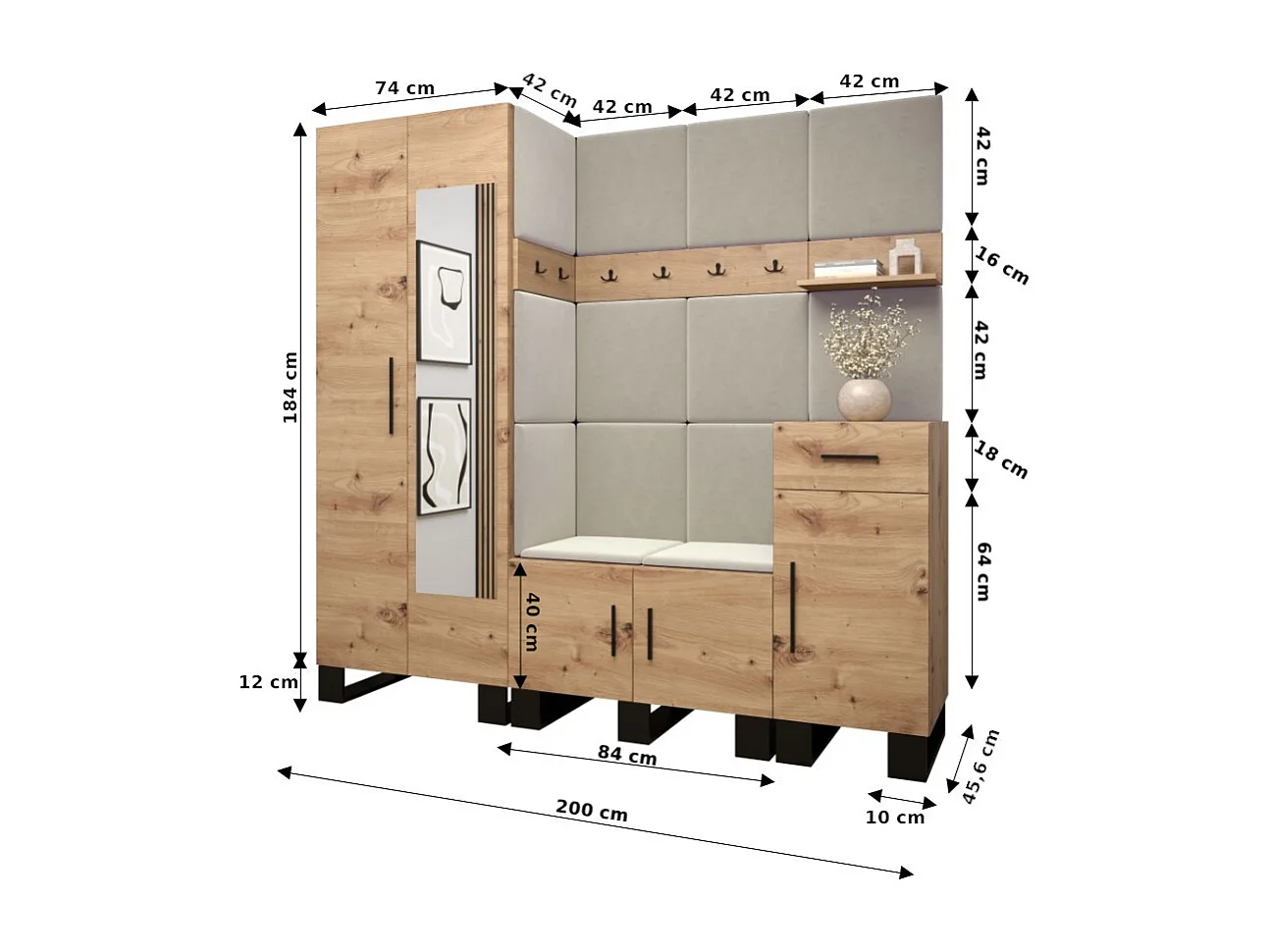 Ensemble de garde-robe Artin 13 196/200/46 (Chêne artisanal/Manila 18)