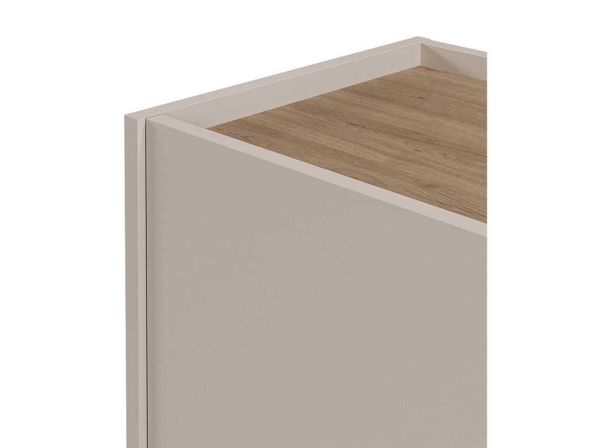 Buffet, meuble de rangement avec 3 portes aspect bois coloris crème, chêne et pieds en métal - Longueur 150 x Profondeur 40,5 x Hauteur 82,50 cm