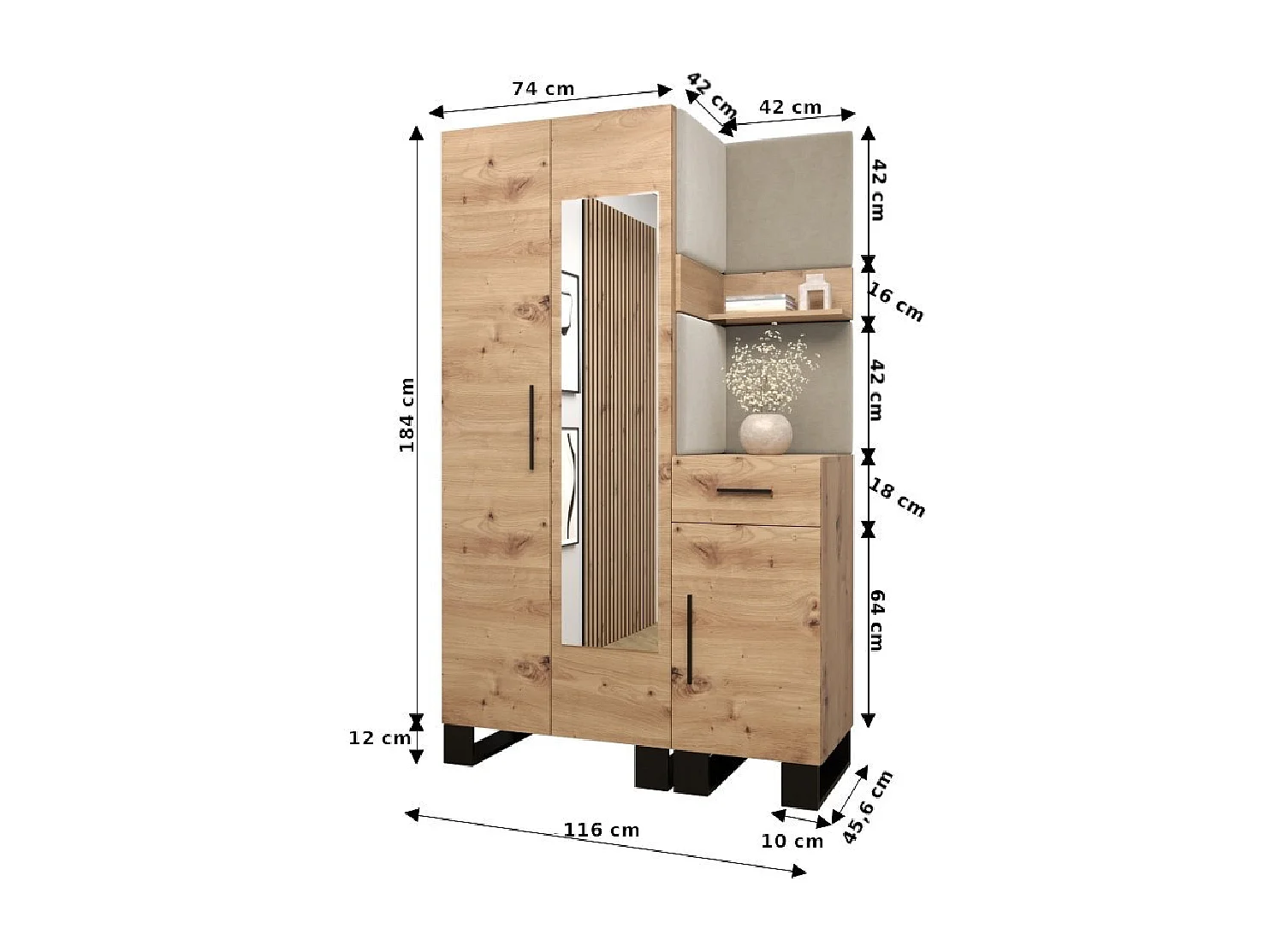 Conjunto de guardarropa Artin 16 196/116/46 (Roble/Manila 16)