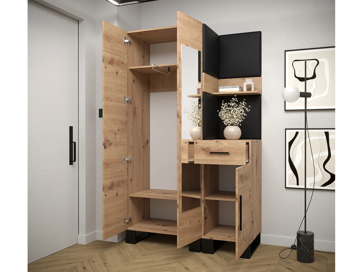 Conjunto de guardarropa Artin 16 196/116/46 (Roble/Manila 16)