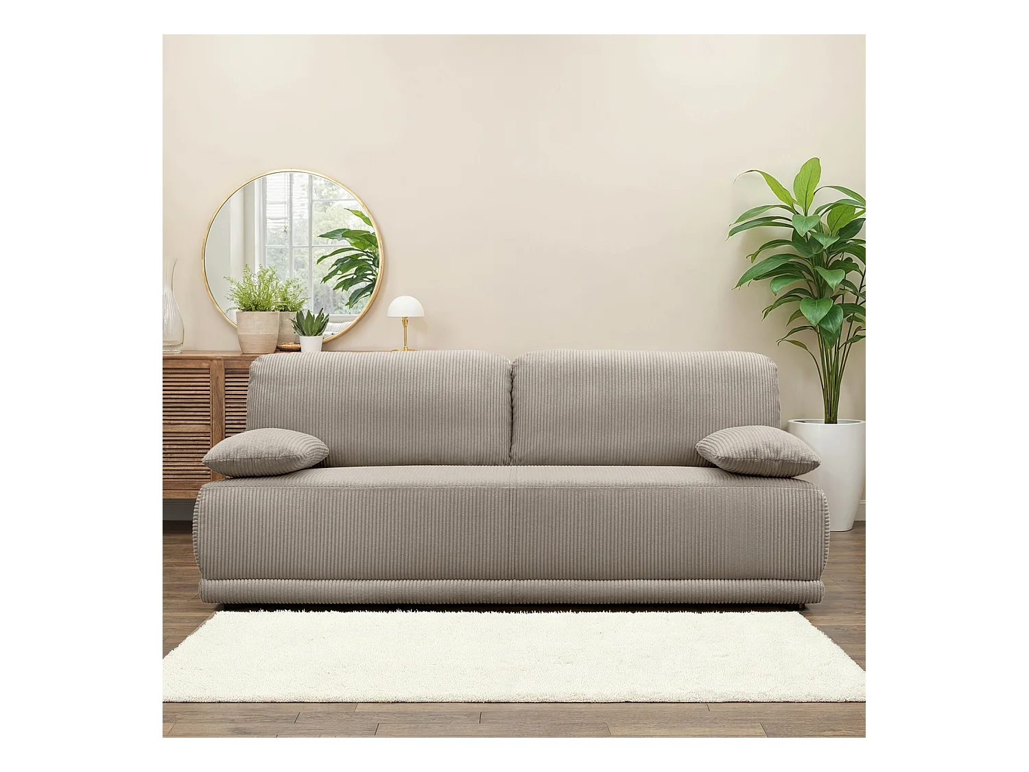 Banquette convertible 3 places velours côtelé taupe avec coffre de rangement - L 192 x P 100 x H 81cm -Nelson