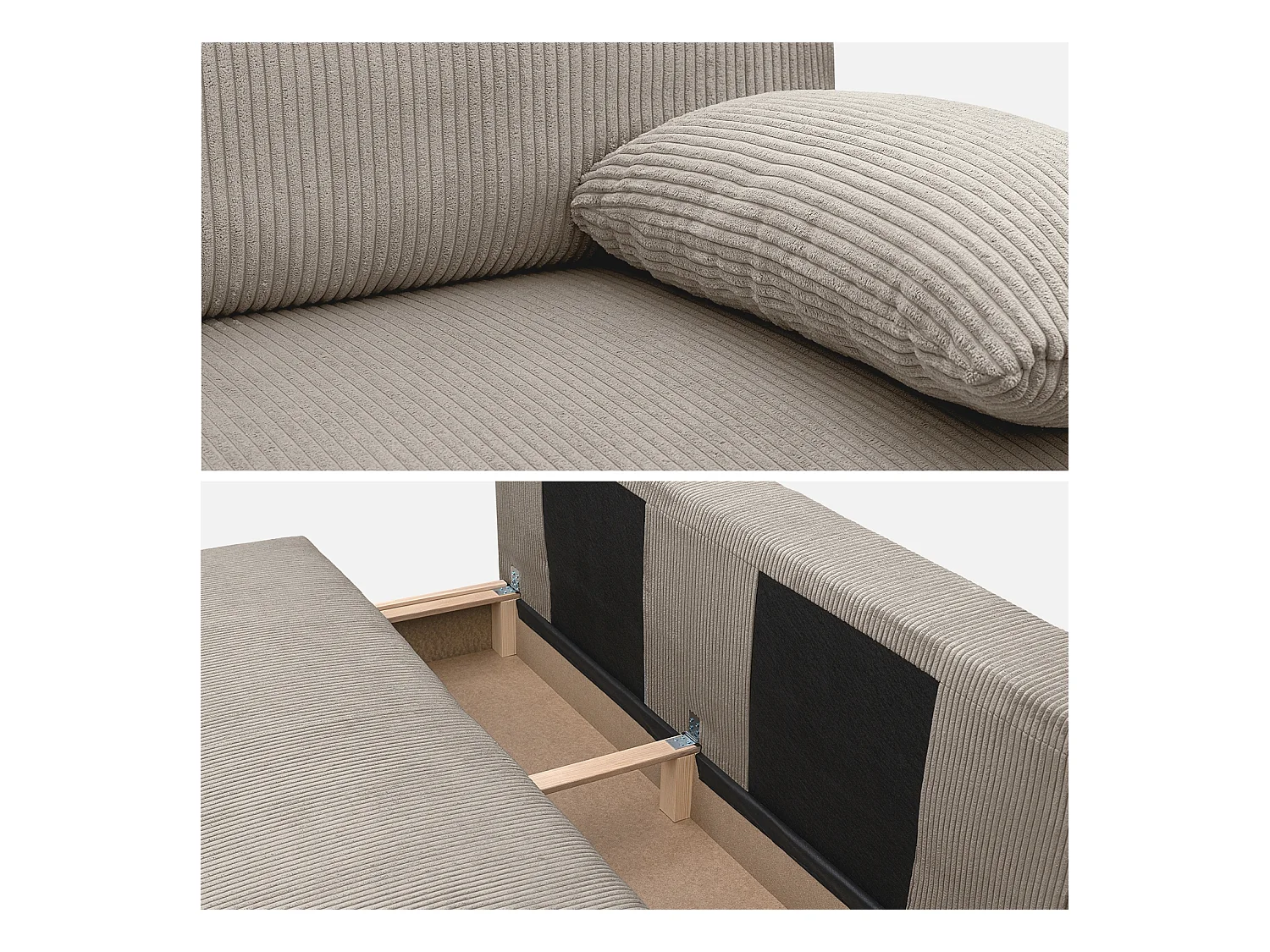 Banquette convertible 3 places velours côtelé taupe avec coffre de rangement - L 192 x P 100 x H 81cm -Nelson