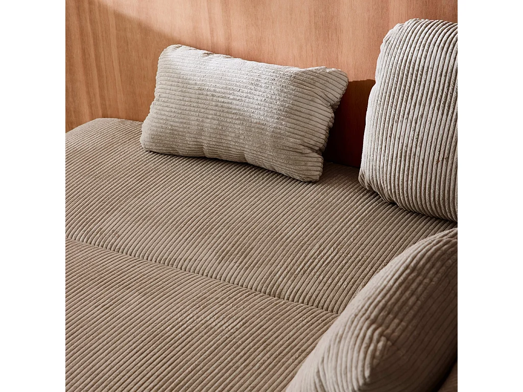Sofá cama en pana fina con baúl de almacenamiento, 3 plazas pardo