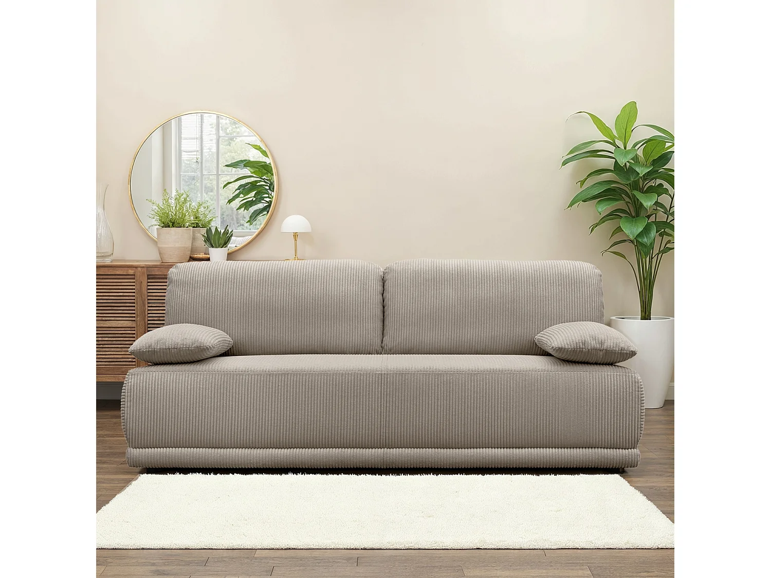 Sofá cama en pana fina con baúl de almacenamiento, 3 plazas pardo