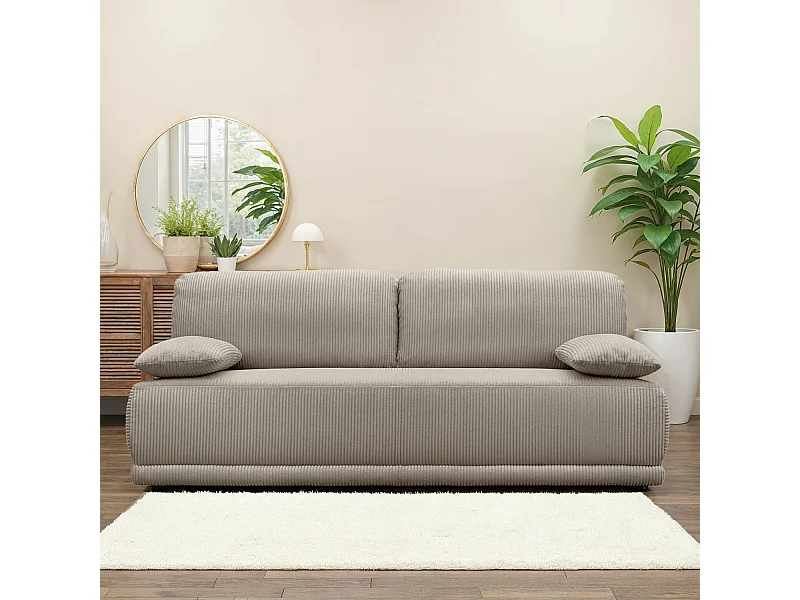 Banquette convertible 3 places velours côtelé taupe avec coffre de rangement - L 192 x P 100 x H 81cm -Nelson