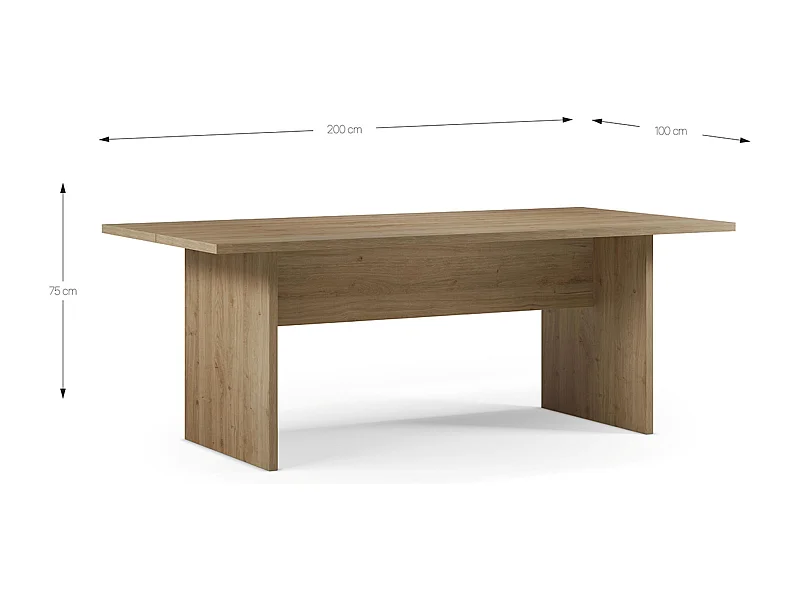 Table à manger, table de repas rectangulaire aspect bois coloris chêne - Longueur 200 x Profondeur 100 x Hauteur 75 cm