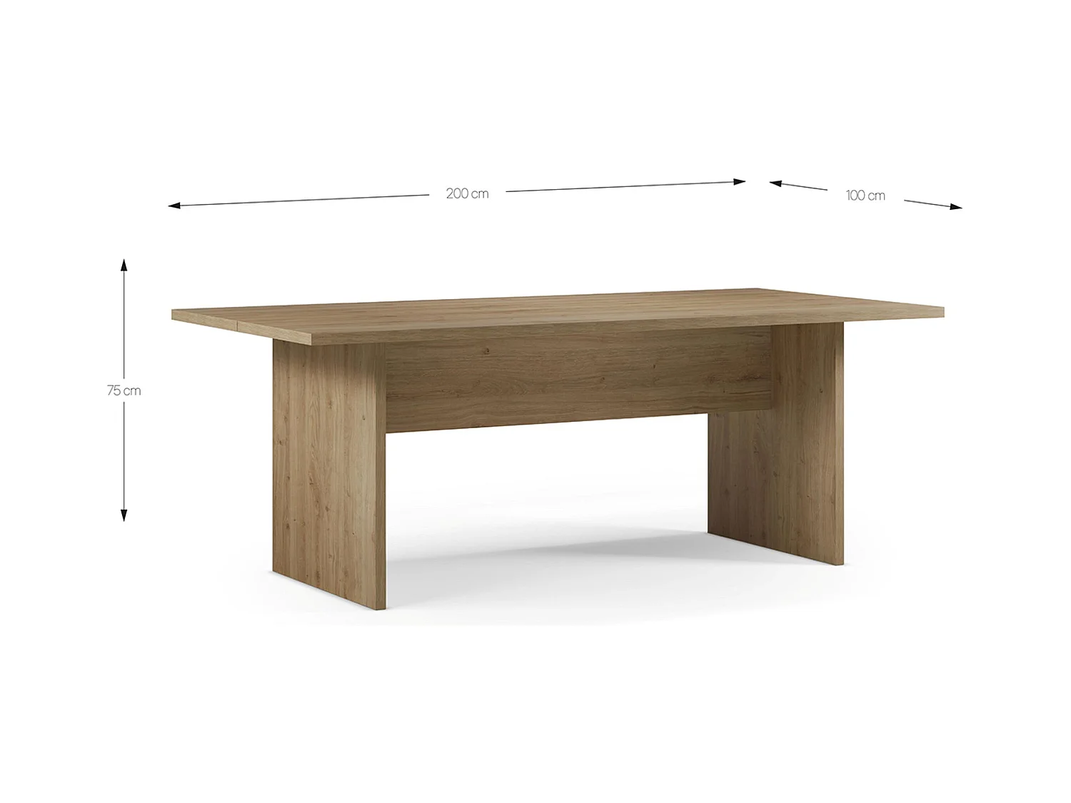 Table à manger, table de repas rectangulaire aspect bois coloris chêne - Longueur 200 x Profondeur 100 x Hauteur 75 cm