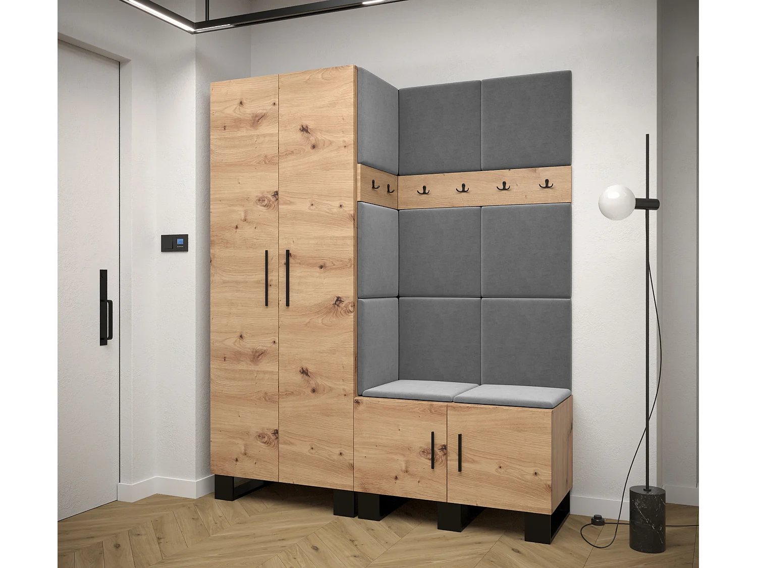 Ensemble de garde-robe Artin 2 196/158/46 (Chêne artisanal/Manila 16)