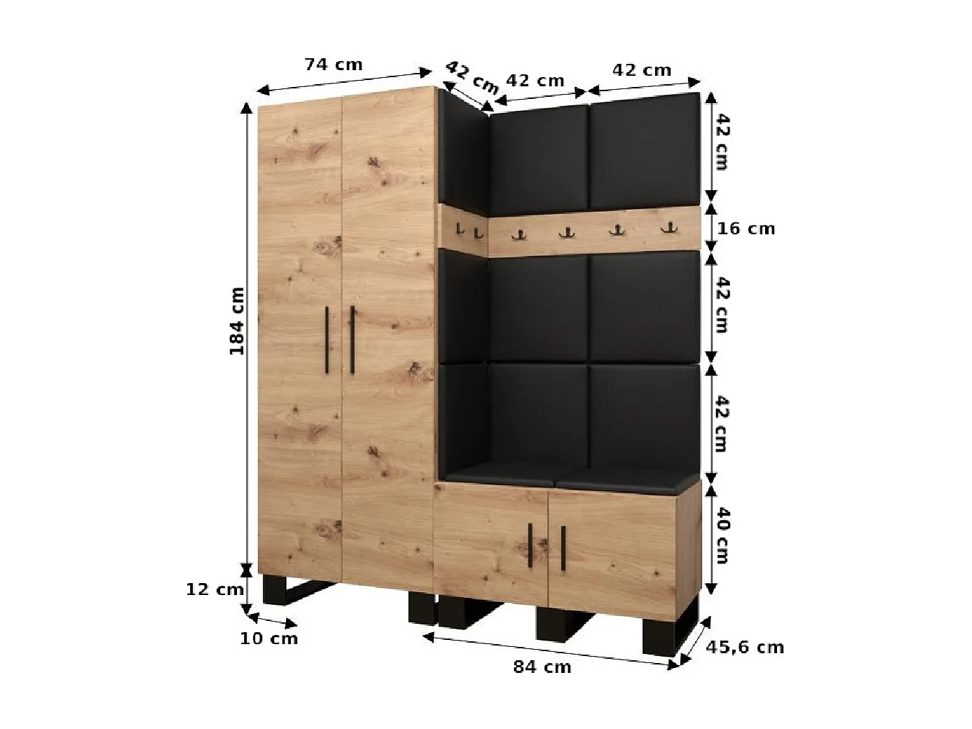 Ensemble de garde-robe Artin 2 196/158/46 (Chêne artisanal/Manila 16)