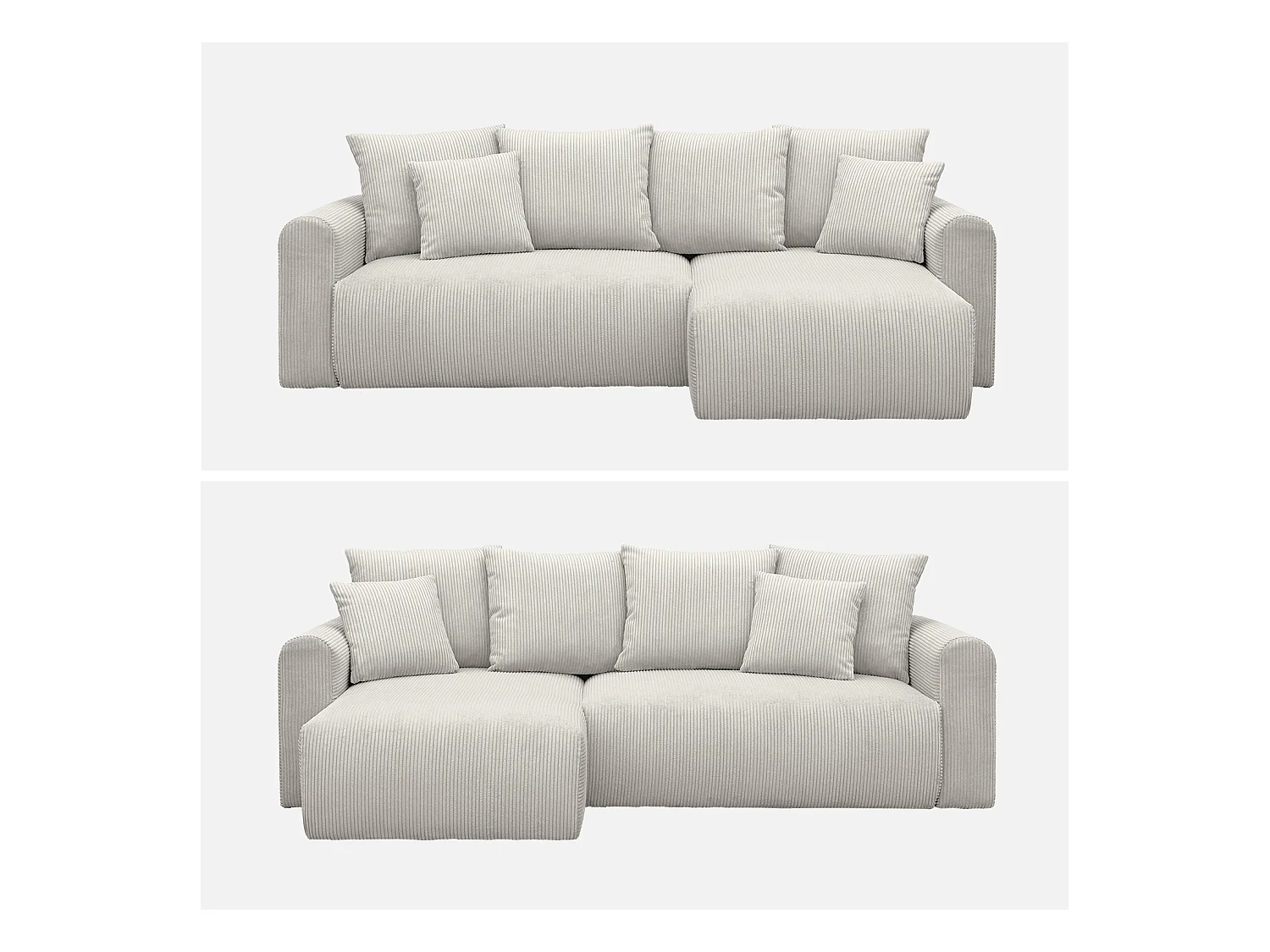 Canapé d'angle convertible réversible 3 places velours côtelé greige avec coffre de rangement - Almo