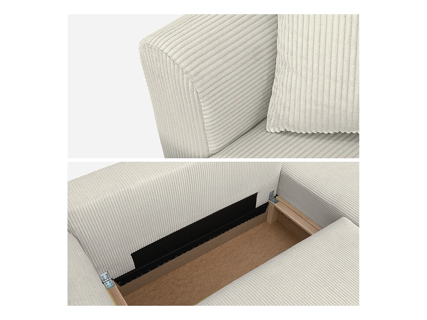 Canapé d'angle convertible réversible 3 places velours côtelé greige avec coffre de rangement - Almo