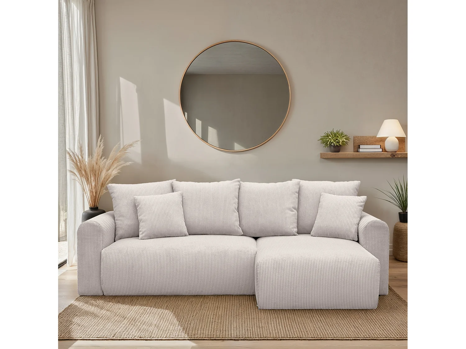 Divano letto angolare reversibile 3 posti velluto a coste, grigio