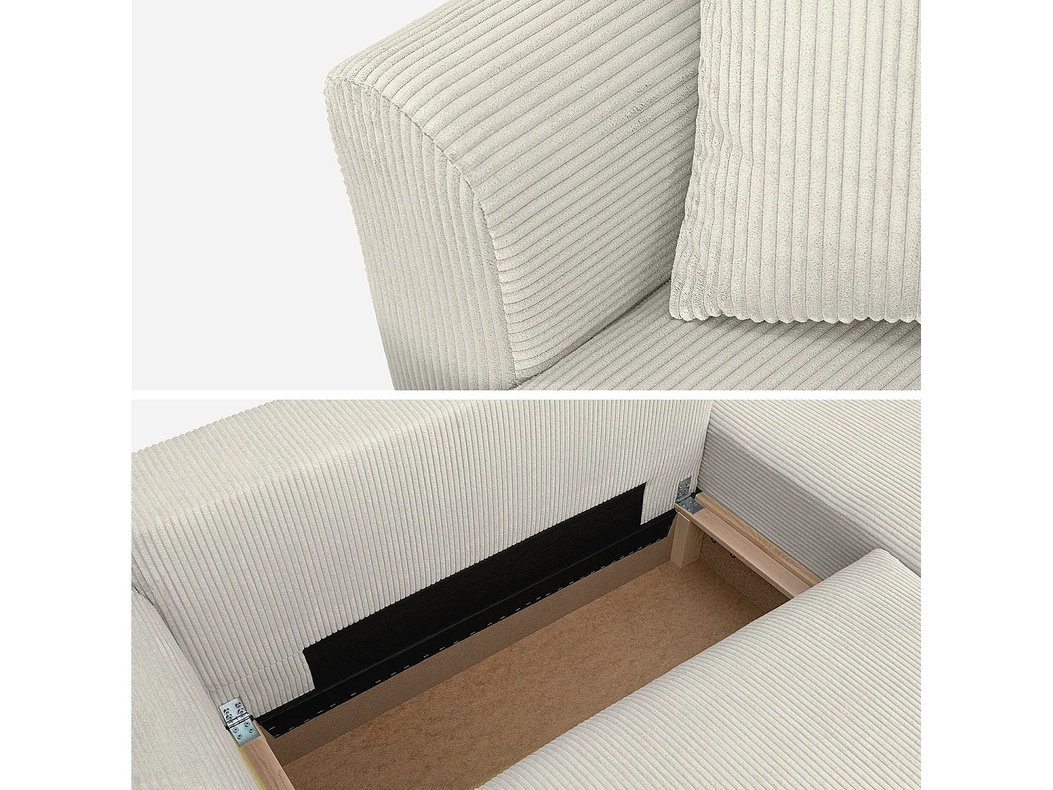 Divano letto angolare reversibile 3 posti velluto a coste, grigio