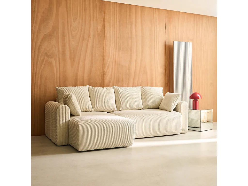 Divano letto angolare reversibile 3 posti velluto a coste, grigio