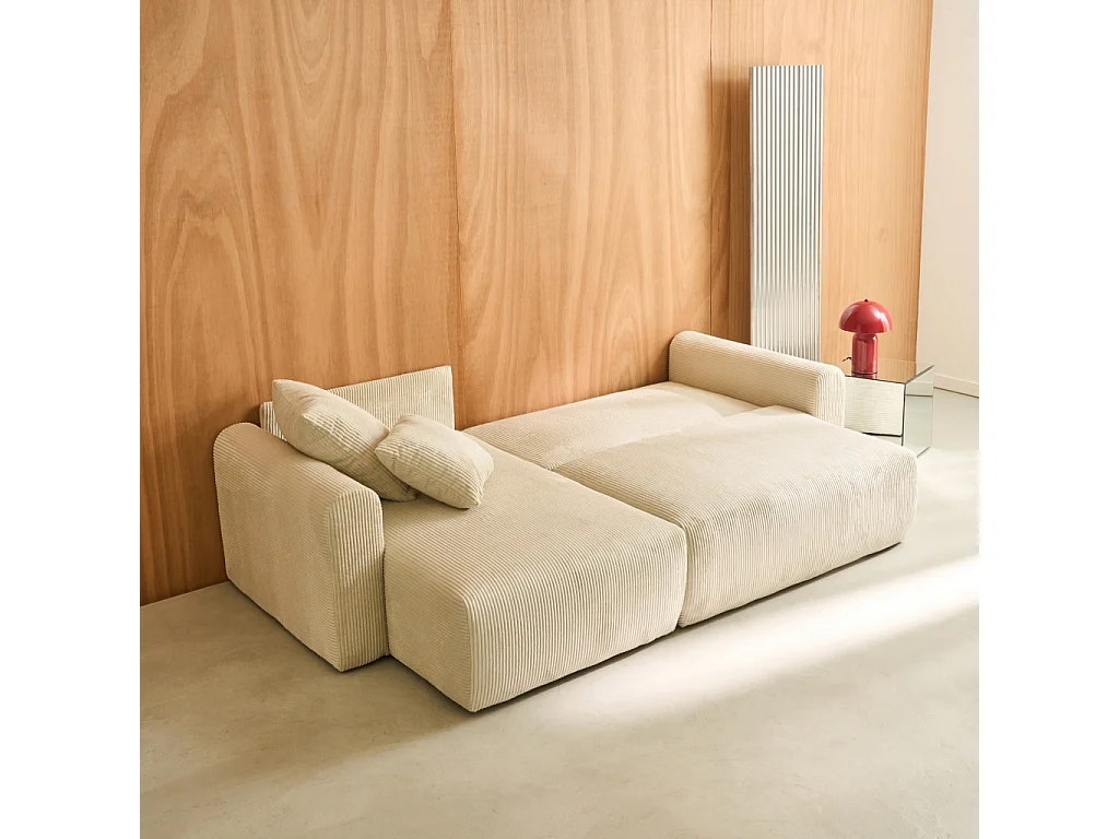 Divano letto angolare reversibile 3 posti velluto a coste, grigio