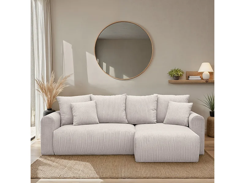 Sofá cama esquinero convertible de pana fina de 3 plazas gris beige