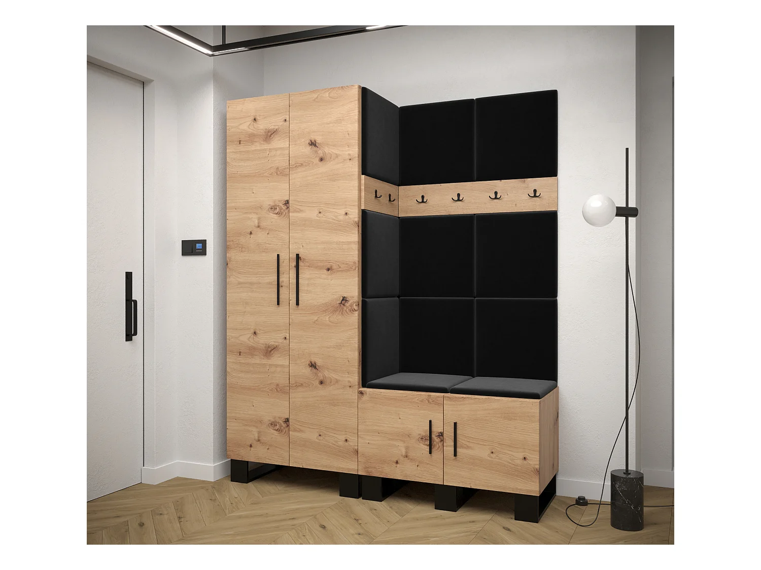 Ensemble de garde-robe Artin 2 196/158/46 (Chêne artisanal/Manila 18)