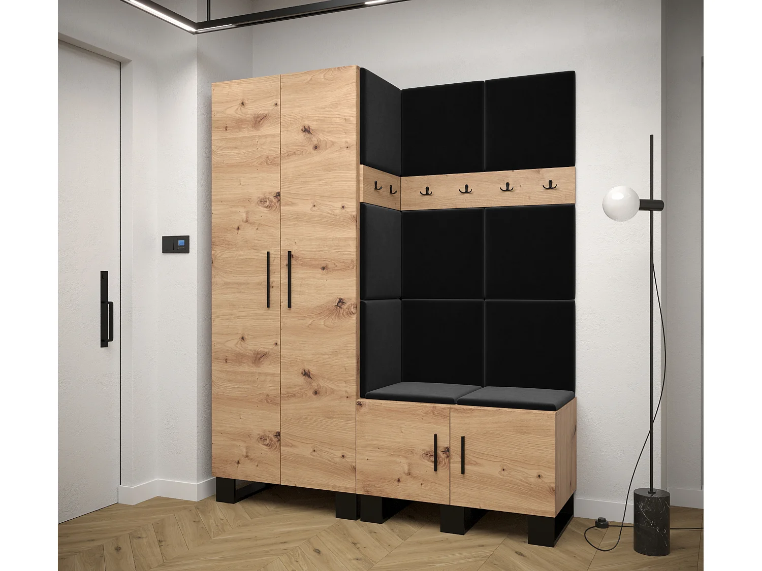 Ensemble de garde-robe Artin 2 196/158/46 (Chêne artisanal/Manila 18)