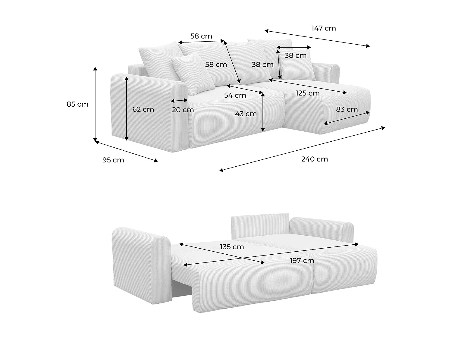 Divano letto angolare reversibile 3 posti velluto a coste, verde kaki