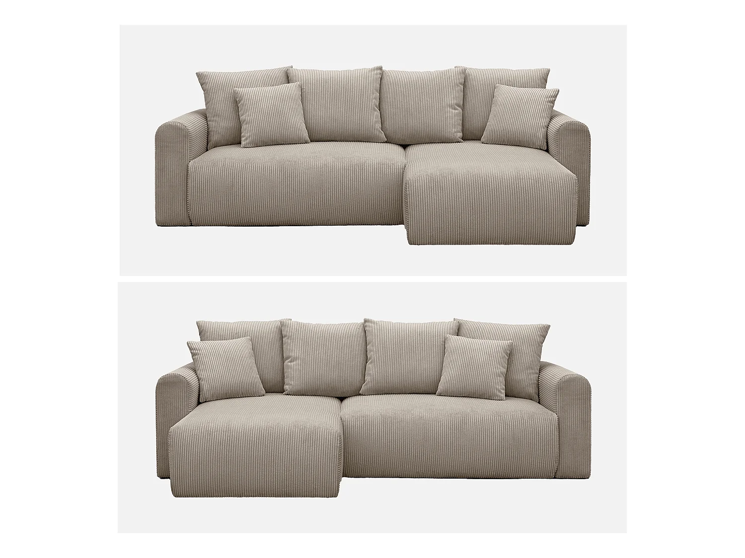 Canapé d'angle convertible réversible 3 places velours côtelé taupe avec coffre de rangement - Almo