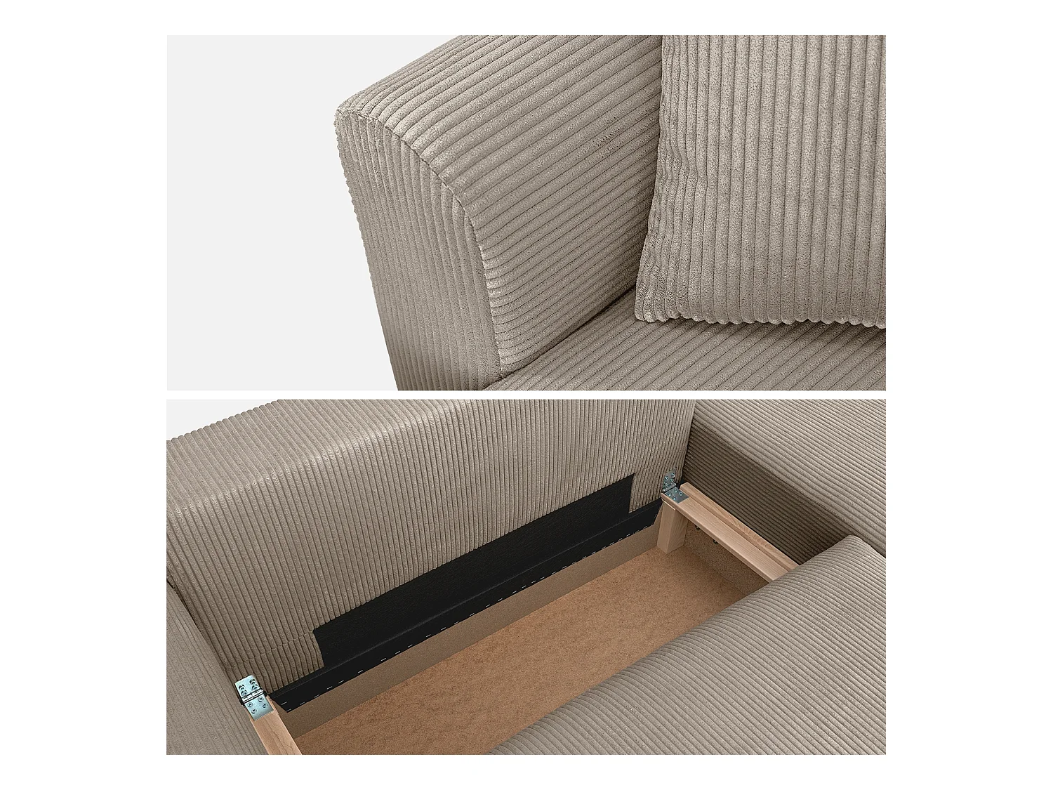 Canapé d'angle convertible réversible 3 places velours côtelé taupe avec coffre de rangement - Almo